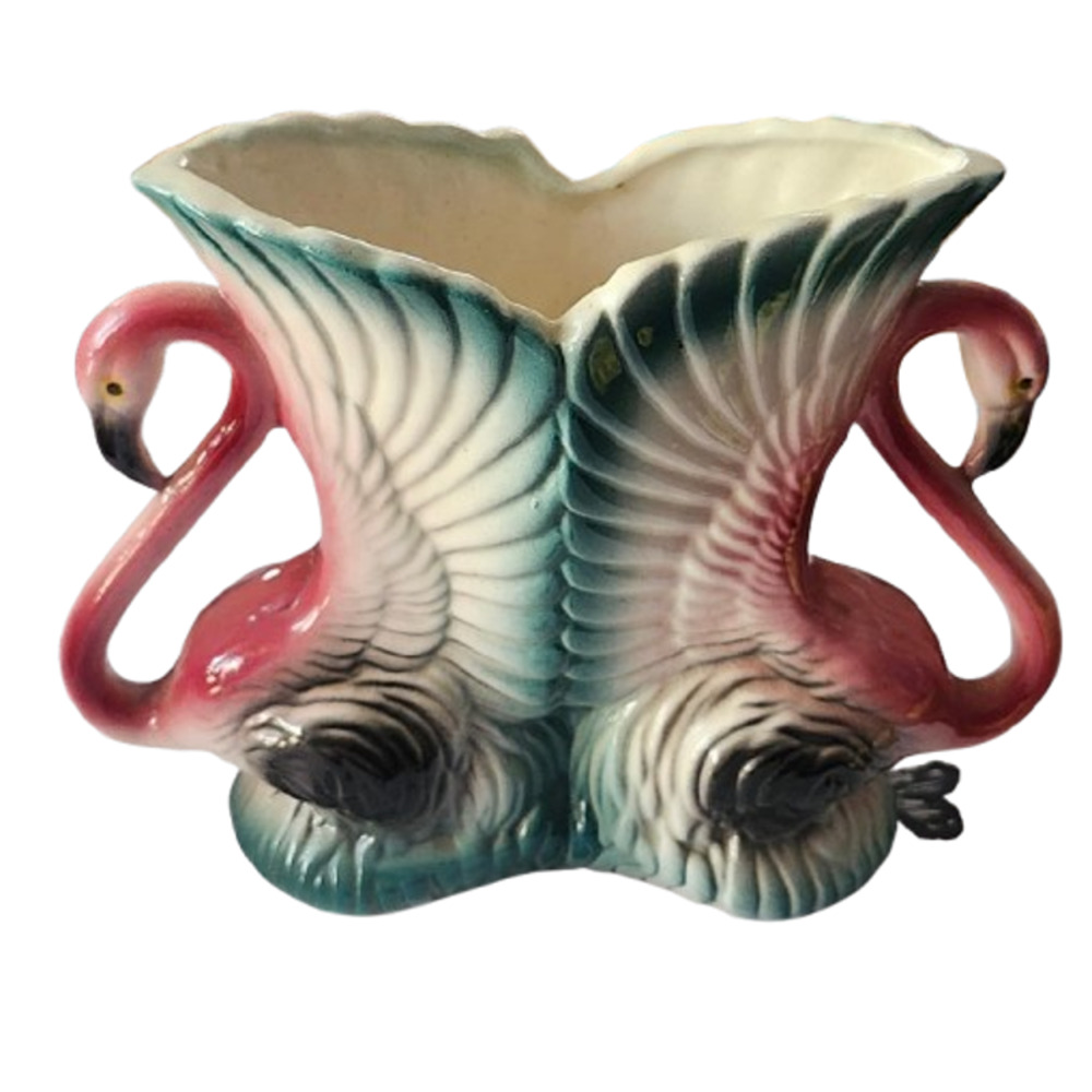 Vtg 1950s Maddux of California Double Handles Flamingo Vase Deco